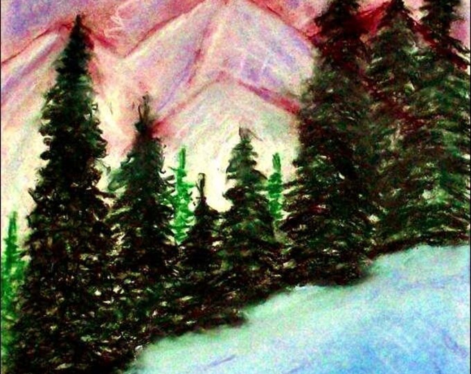 2017 # 60_Winter in the mountains, pastel paintings, mountains, winter, snow, trees, pine, spruce, hill, winter landscape, pastel painting