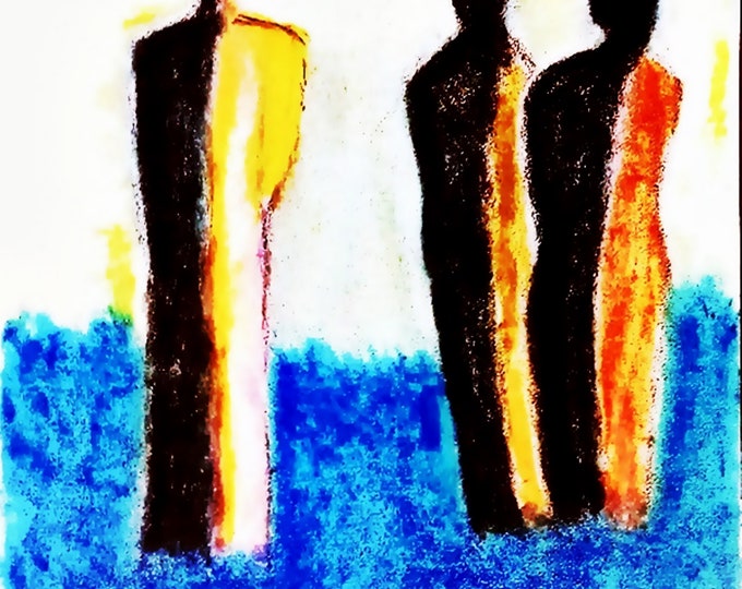 2020'03_Ein Man with Two Women, Pastel Painting, Figurative, People, Abstract, Modern Painting, Pastel Painting, Pastel Painting