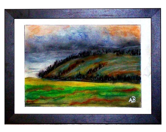 2017 # 51 _ Hill pastel painting grassland meadow mob mount moon-hillow-cloud landscaped pastel painting pastel picture