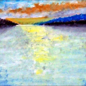 2018 # 07_Sonnenuntergang by the sea, oil painting, landscape, Cliff, sea, sunset, rocks, clouds