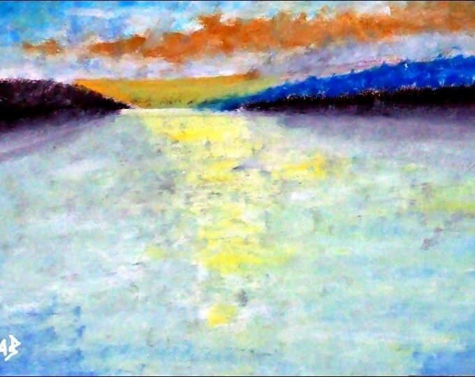 2018 # 07_Sonnenuntergang by the sea, oil painting, landscape, Cliff, sea, sunset, rocks, clouds