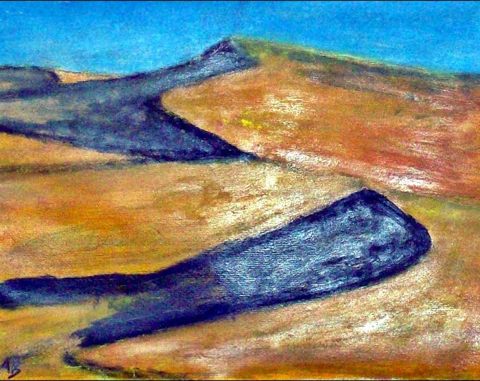2018 # 11_Wüstenlandschaft, pastel painting, dunes, sand, hill, shadow, pastel painting, pastel picture