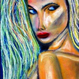 2017 # 59_Frauenportrait, pastel painting, woman, long hair, blond, portrait, female, figurative, Feminale painting, pastel painting