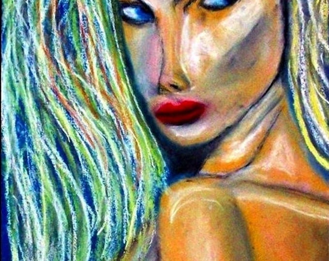 2017 # 59_Frauenportrait, pastel painting, woman, long hair, blond, portrait, female, figurative, Feminale painting, pastel painting