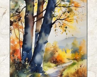 EAP21-AIA#1_ Waldweg, Artprint from Original Watercolor Painting by Armin Behnert, Aquarellkunst, Landschaft, Wand Deko, Kunstdruck, Art