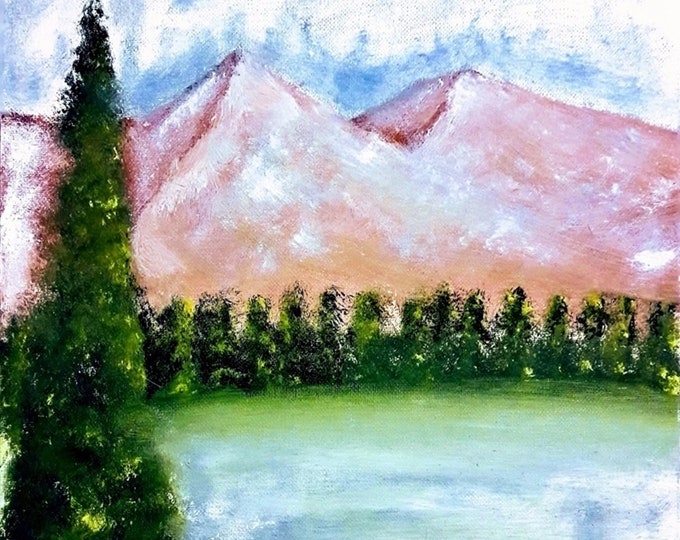 2019'30_Bergsee, Oil Painting, Mountains, Trees, Lake, Forest, Snow, Water, Sky, Landscape, Oil Painting, Landscape, Oil Painting, Art