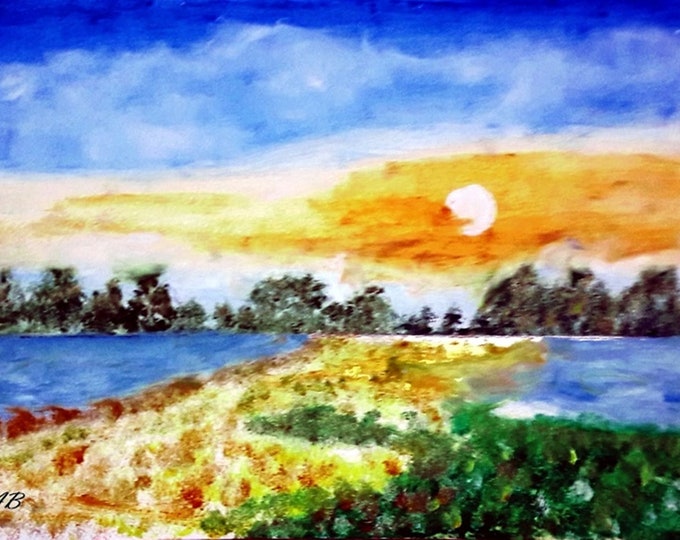 2020'08_Sonnenuntergang, Mixed Technk, Landscape, Oil Paint, Pastel Crayon, Trees, Forest, Fields, Lake, Flowers, Bushes, GrassPaintings