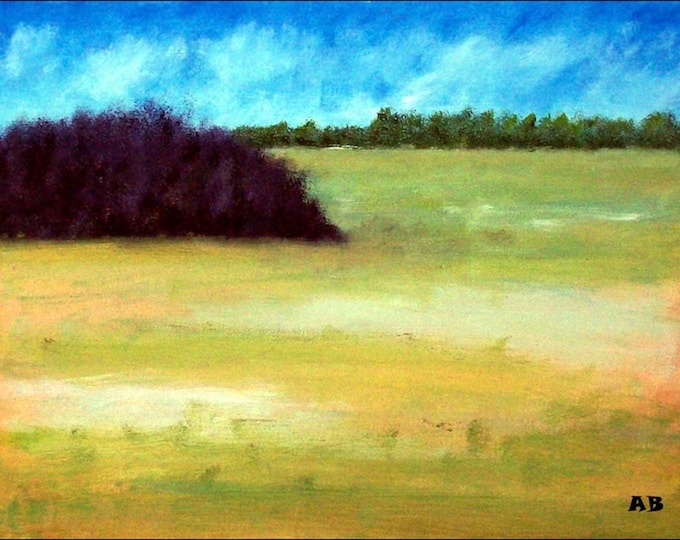 2018#22_Feldlandschaft, oil painting, forest, field, meadow, trees, landscape painting, oil painting, landscape painting, oil painting