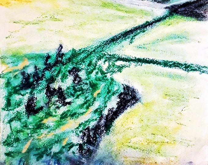 2019'23_Hügellandschaft,Pastel painting, hilly landscape, mountains, trees, forest, landscape, pastel painting, pastel painting