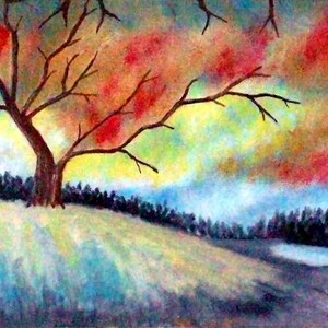 2019 16_Herbstlandschaft, acrylic painting, forest, lake, trees, hill, nature, autumn, landscape painting, modern painting,acrylic bid, acrylic painting