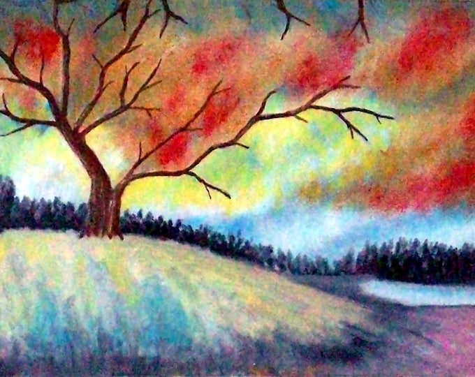 2019 16_Herbstlandschaft, acrylic painting, forest, lake, trees, hill, nature, autumn, landscape painting, modern painting,acrylic bid, acrylic painting