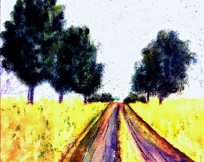 2019-33_Feldweg, acrylic painting, fields, forest trees, summer, way, sky, acrylic painting, acrylic painting, landscape painting, art