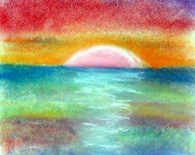 2018#42_Meerlandschaft, pastel painting, sea, sunset, sun, water, clouds, waves, pastel paintings, country painting, pastel image