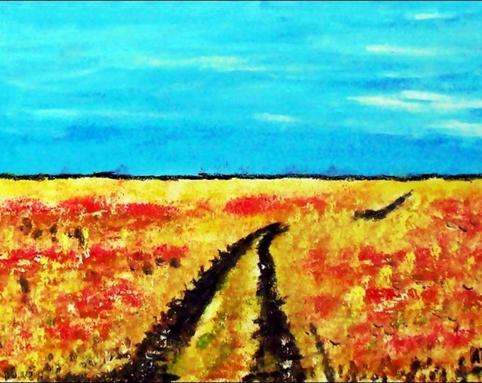 2018#25_Sommerfeld, oil painting, trees, wheat, landscape, field, path, summer, nature, oil painting, oil painting, landscape