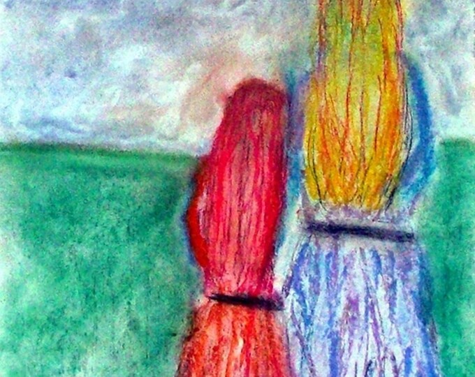 2018#43_Mutter and daughter, pastel painting, figurative, woman, girl, feminine painting, people, landscape, pastel paintings, pastel painting