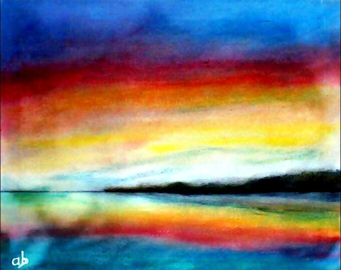 2017#47_Sonnenuntergang on the coastal pastel painting Seer-Klippeclippe-cliffs water-water-landscape painting pastel painting