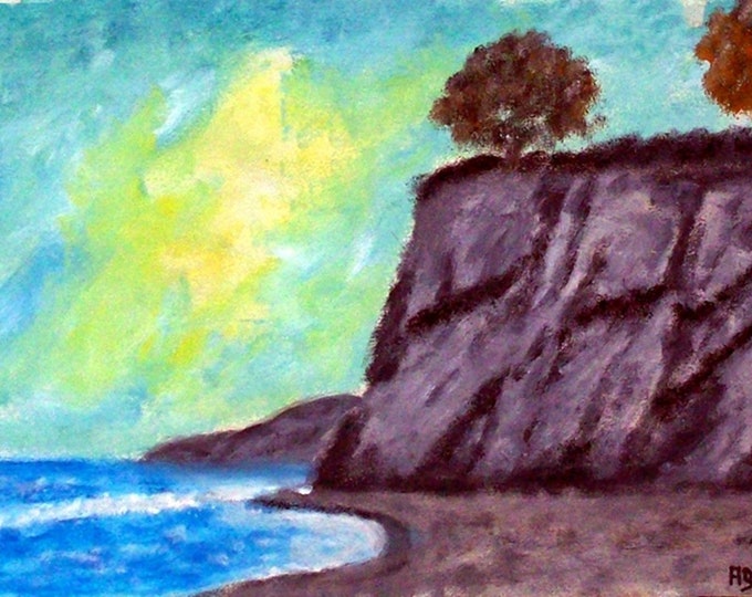2018 # 39 _ Coastal Landscape, Oil Painting, Sunset, Sea, Beach, Coast, Rock, Trees, Landscape, Oil Painting, Oil Picture
