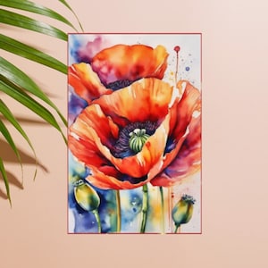 EAP21-AIA2_ Impressão artística da pintura em aquarela original de Armin Behnert, imagem de flor, arte de papoula, arte em aquarela, 3 variações