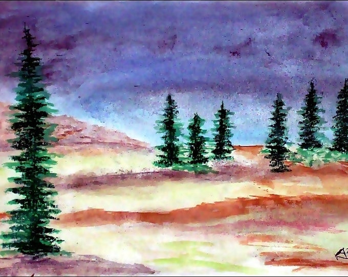 2017 # 62_Hügellandschaft, trees, pastel painting, meadow, field landscape, pines, fir landschaftsbild, hill, pastel painting, pastel image
