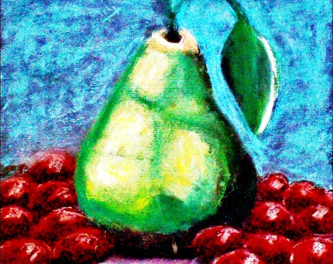 2018 # 08_Stillleben with pear and grapes, pastel painting, painting, pastel picture