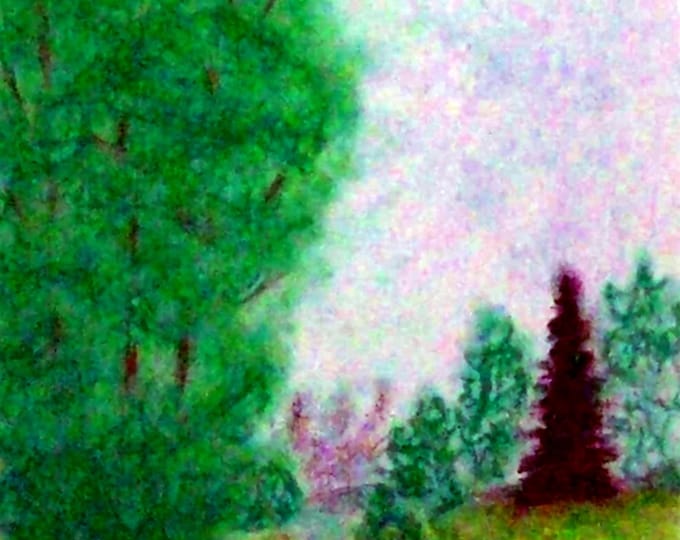 2018#58_Landschaft with trees, landscape, pastel painting, stream, trees, meadow, grass, forest, nature, summer, pastel paintings, pastel crayon