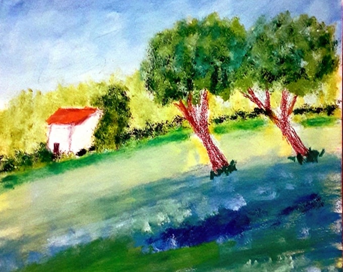 2020'05_Provence, Oil Painting, Hills, Trees, Flowers, House, Nature, Sky, Clouds, Landscape, Oil Painting, Oil Painting