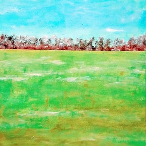 2020#16_Feldlandschaft-Original Peinture à l’huile, Paysager, Forêt, Champ, Prairie, Fleurs, Ciel, Peinture à l’huile, Huile, Capes