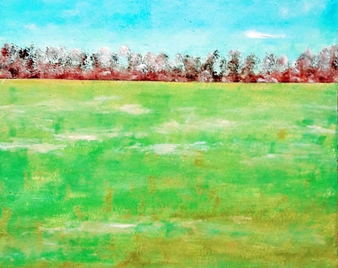 2020'16_Feldlandschaft-Original Oil Painting, Landscape, Trees, Forest, Field, Meadow, Flowers, Sky, Oil Painting, Oil Painting, Landscape
