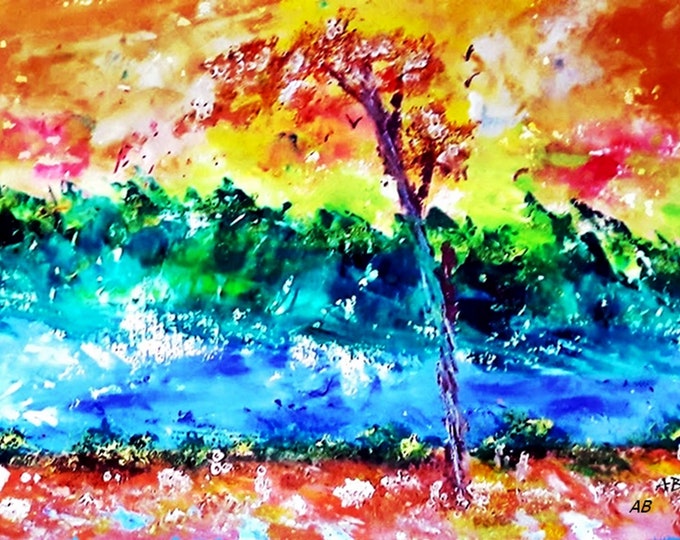 AW #2_Flusslandschaft-Original Oil Painting by Armin Behnert, Trees, Plants, Water, Landscape Painting, Oil Painting, Abstract, Spatula Technique