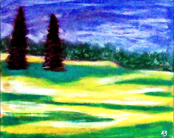 2017#45_Trees and meadow-pastel painting-forest-trees-meadow-field-summer-sky-clouds-landscape-pastel picture-pastel painting