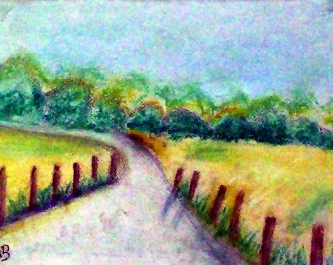 2018#52_Weg to the Forest, Pastel Painting, Forest, Trees, path, Fields, grass, Bushes, Flowers, landscape, Pastel paintings, Pastel Painting