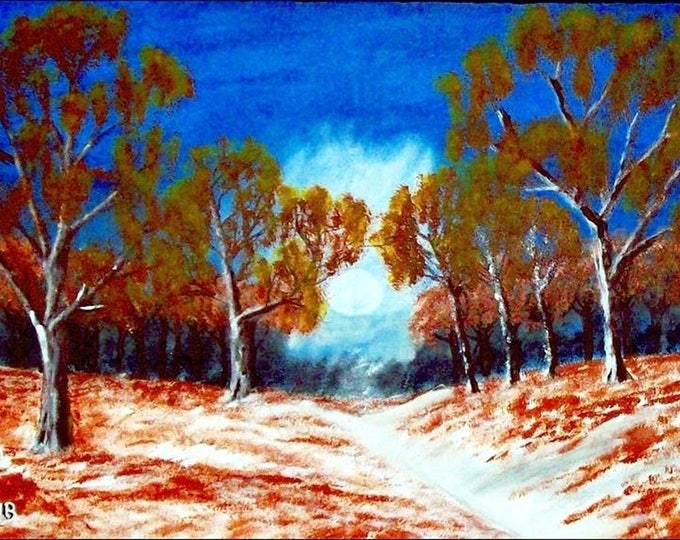 2017#40_Winterlandschaft acrylic painting forest grass plant bean-bush-Bole-way-sky cloud acrylic image acrylic painting