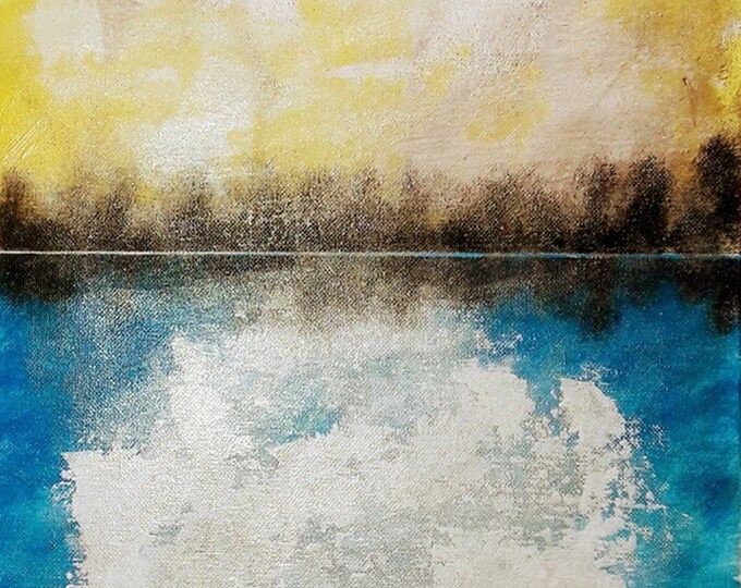 2020'12_Abstrakte Seascape, acrylic painting, landscape, trees, forest, lake, sky, sunset, abstract painting, acrylic painting