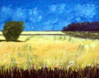 2019 05_Feldlandschaft,Pittura ad olio, Pittura del Paesaggio, Campi di grano, Alberi, Cielo, Bush, Erba, Pittura ad olio, Pittura del Paesaggio