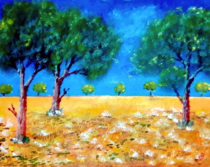 2020'09_Blumenwiese, Original Oil Painting, Landscape, Trees, Meadow, Field, Grass, Nature, Sky, Oil Painting, Oil Painting, , Art, Oil Paint