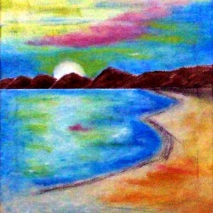 2019 11_Sonnenuntergang by the sea, oil painting, seascape, coast, beach, sea, sun, landscape, oil painting, modern art, mural