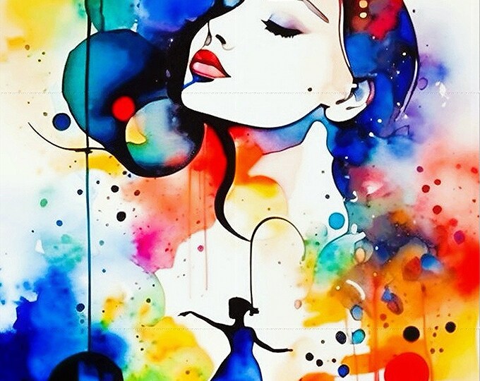 EAP21-Aia 15_Modern landscape painting with portrait, art print from the original watercolor painting by Armin Behnert art, girl, art deco