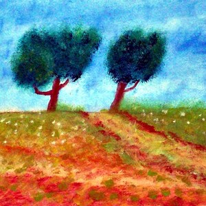 2018#49_Der path, oil painting, mountain landscape, hill, path, meadow, trees, flowers, landscape painting, oil painting, oil painting