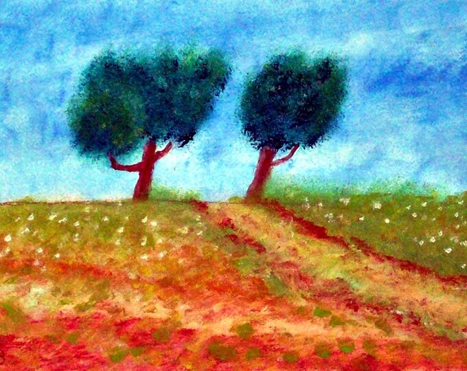 2018#49_Der path, oil painting, mountain landscape, hill, path, meadow, trees, flowers, landscape painting, oil painting, oil painting