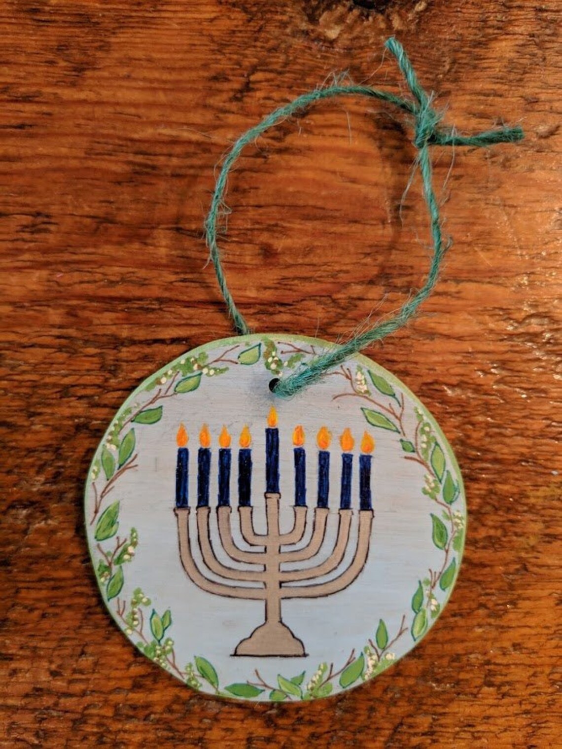 Happy Hanukkah Menorah Wooden Ornament Star of David Happy Etsy