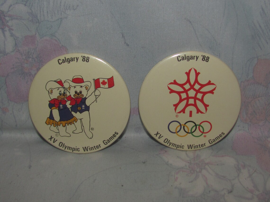 Vintage Calgary '88 Olympics Buttons Set of 2 XV Olympic Etsy