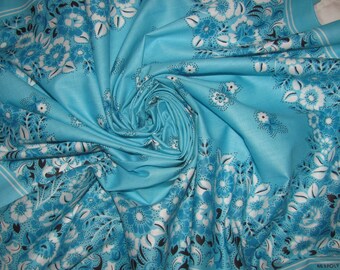 Vintage Made in USA Bandana - Blue Floral Design Made For ACELF - Cotton Polyester Blend