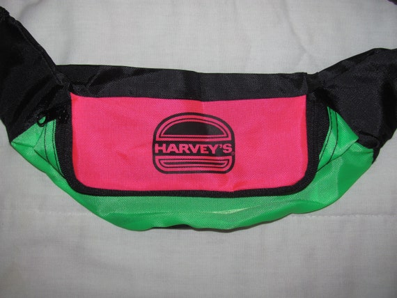 Vintage Harvey s Fanny Pack Bright Pink Green Black Hip Sack 1