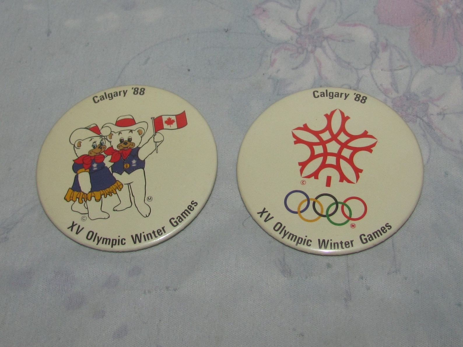 Vintage Calgary '88 Olympics Buttons Set of 2 XV Olympic Winter Games