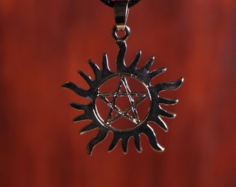Supernatural Necklace on black cord.  With silver Anti-Possession charm
