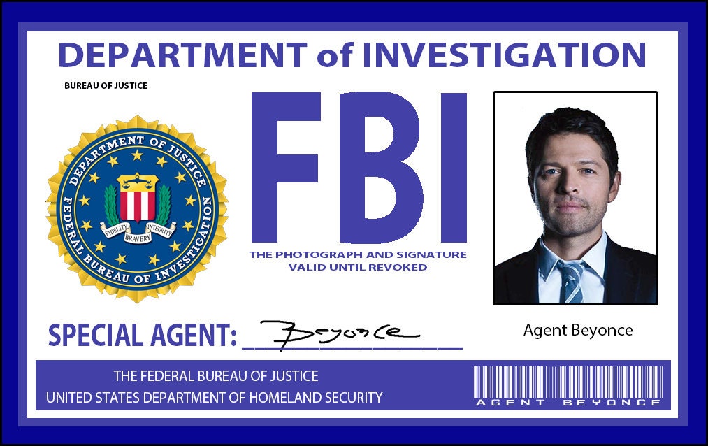 Supernatural FBI Badge Agent Beyonce AKA Castiel Misha Etsy Supernatural FBI Badge Agent Beyonce AKA Castiel Misha Etsy