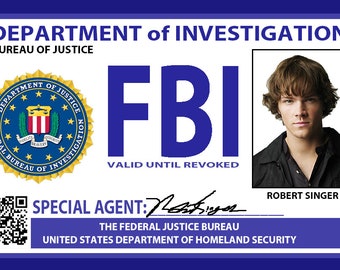 Supernatural "FBI" Badge- Season 1 Jared Padalecki "Robert Singer" AKA Sam Winchester