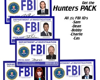 Supernatural "FBI" Badges- the Hunters 5 Pack (Sam, Dean, Bobby, Charlie, Cas)