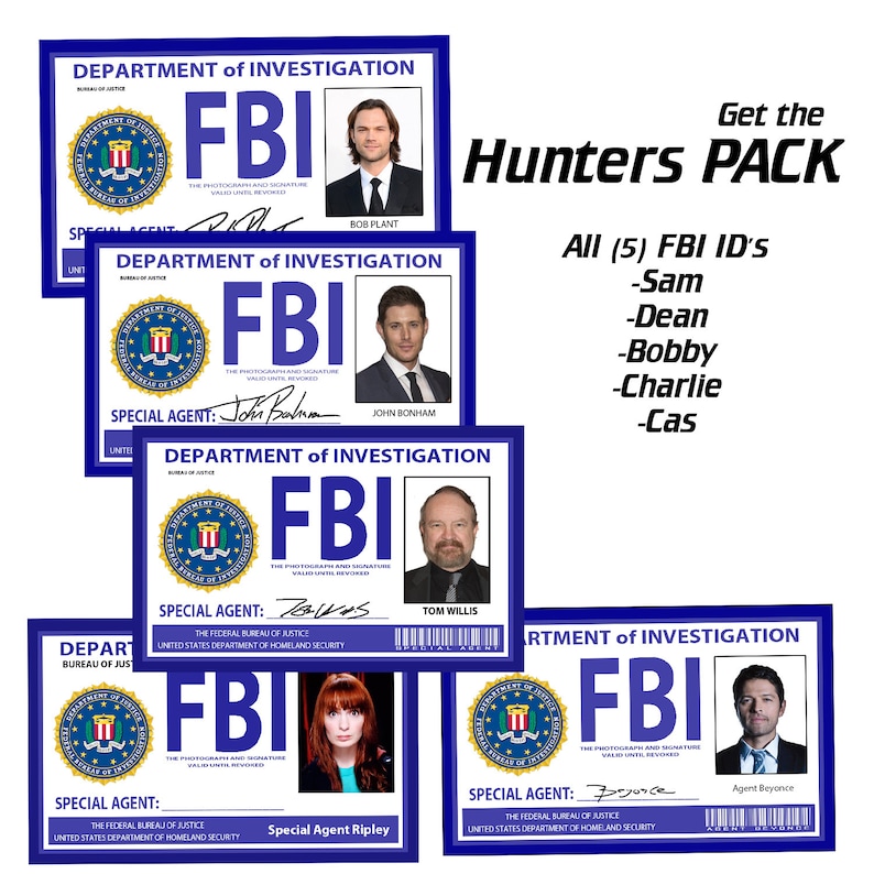 Supernatural FBI Badges the Hunters 5 Pack Sam Etsy
