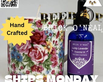 Candle: Flower cup Lavender Scent w/1oz Vintage Luray Essential Oil